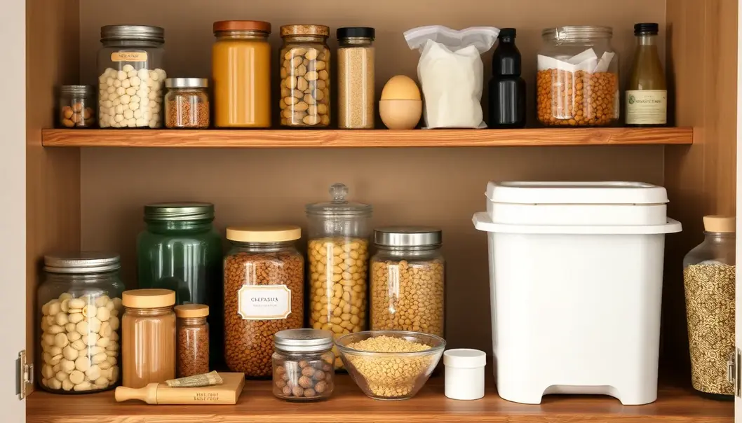 An inviting pantry featuring sustainable materials and efficient organization for an eco-conscious lifestyle.